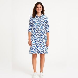 PERSIFOR Jersey Knit ‘Winpenny’ Shirt Dress Midi Length Blue White Print Sz XL